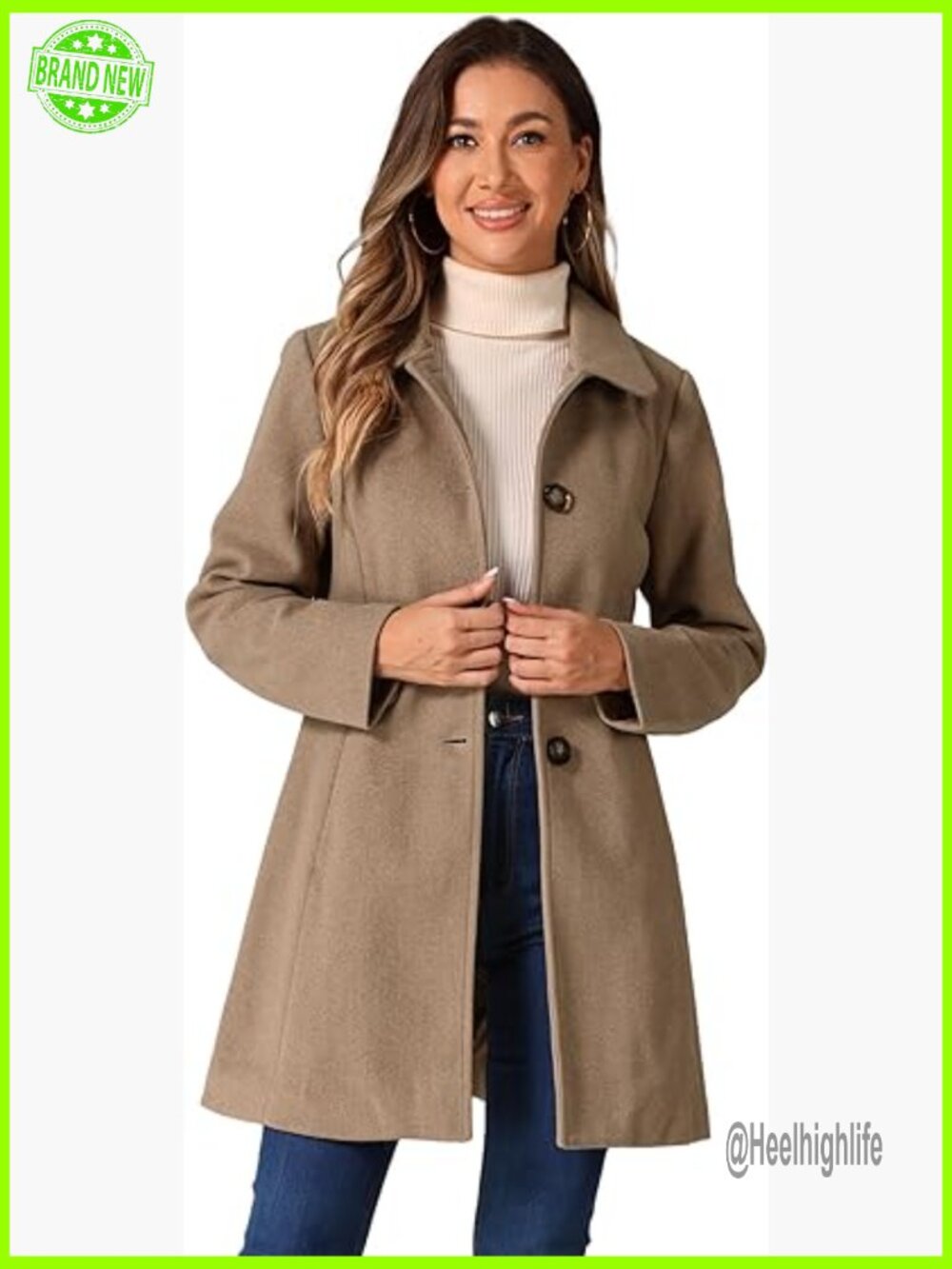 Women's Vintage Mid-Length Peacoat Winter Overcoat Lapel Collar Single Breasted